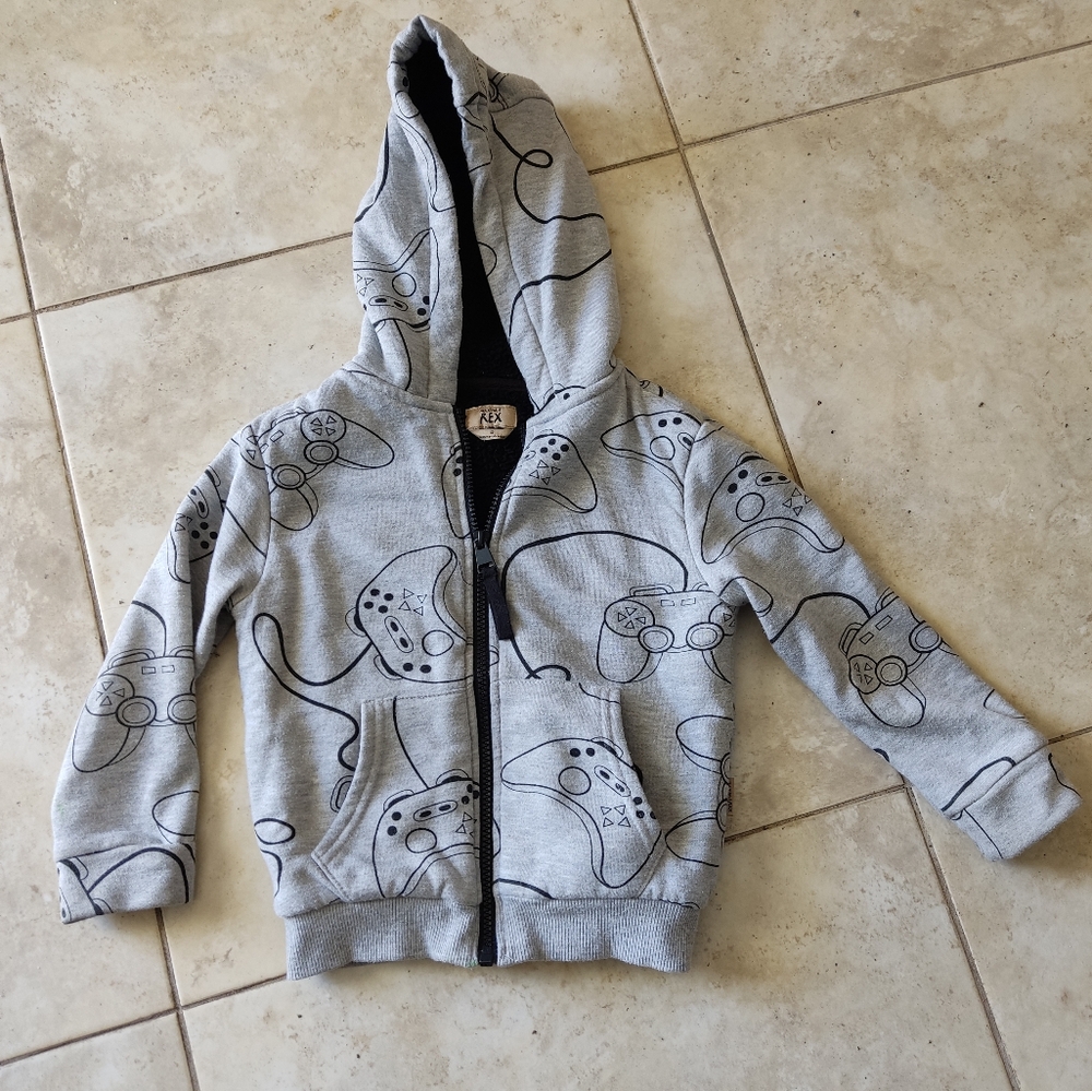 MAXIMUS REX Grey Super Thick Sherpa Fleece Lined Zip Up Hoodie Jacket Size 4